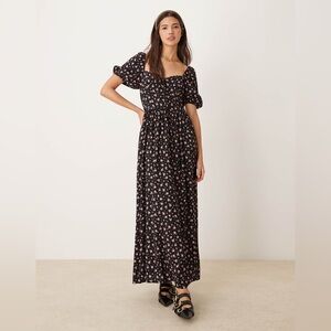 Black and Pink Floral Ditsy Maxi Dress